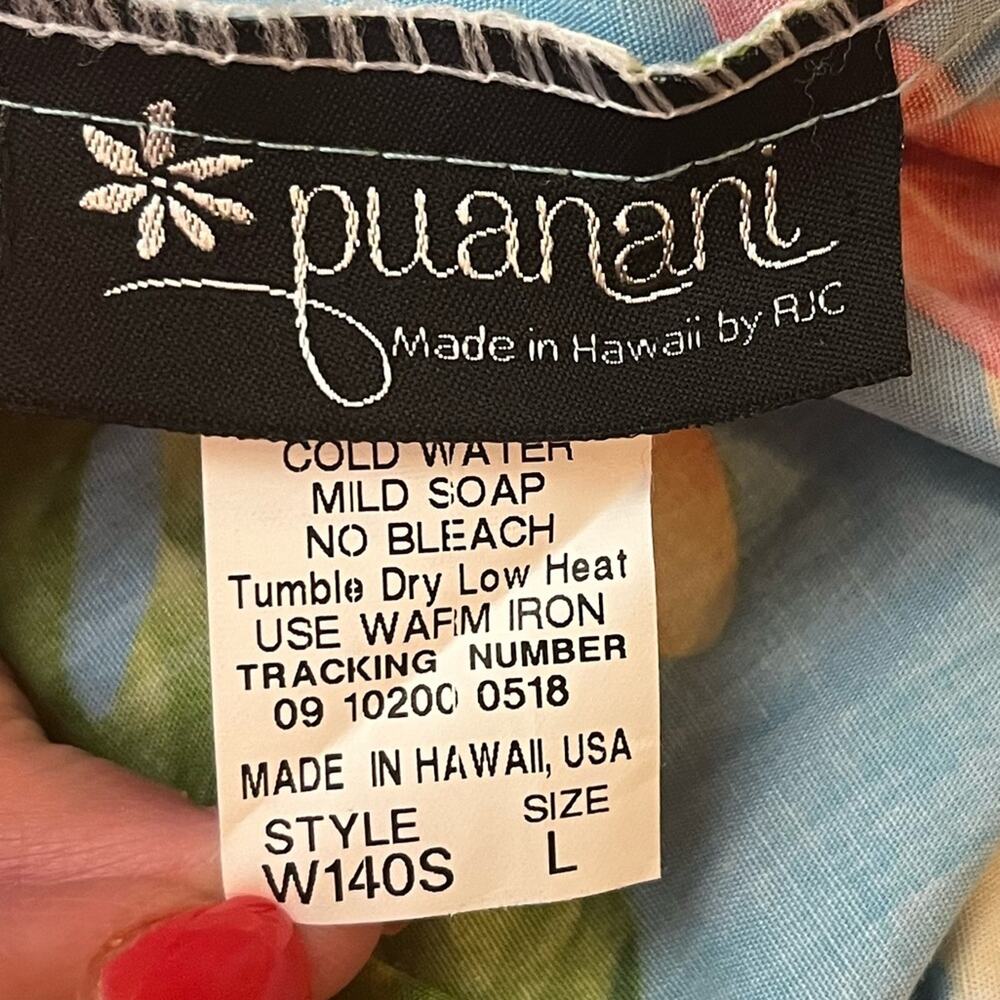 Puanani RJC Hawaiian Vintage Dress Tulip Sleeve Tropical Floral Women Size Large - Picture 10 of 11